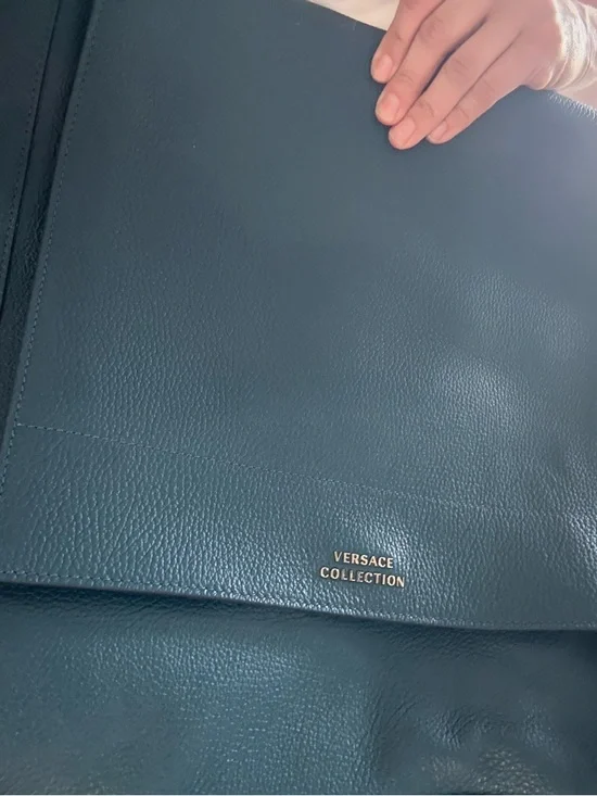 Versace Teal Pebbled Leather Handbag Accent - Picture 5 of 9